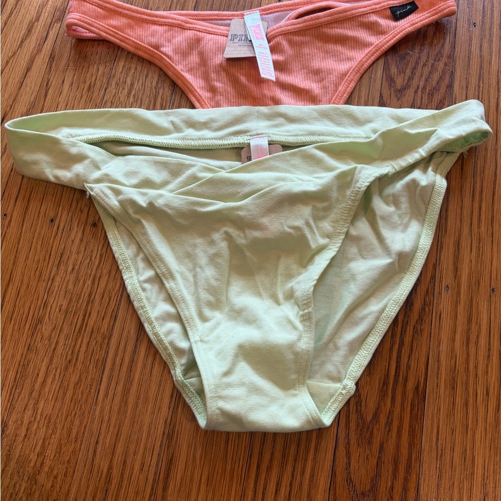 PINK Victoria's Secret Coral and Light Green Bikini Panties